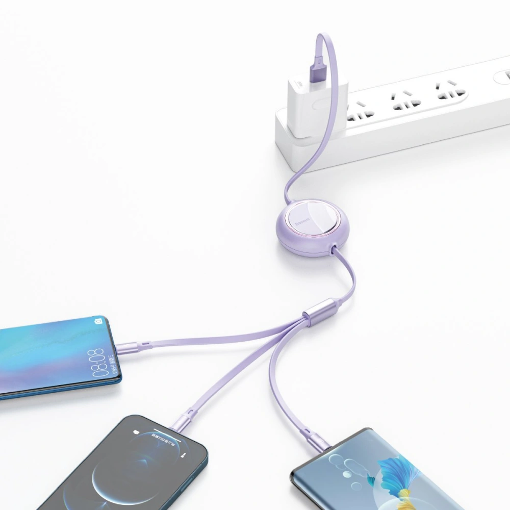 Hurtownia GSM - Kabel USB 3w1 Baseus Bright Mirror, USB do micro USB / USB-C / Lightning, 66W, 1.2m (fioletowy) - BSU2799PRP - {ean13} - Hurt