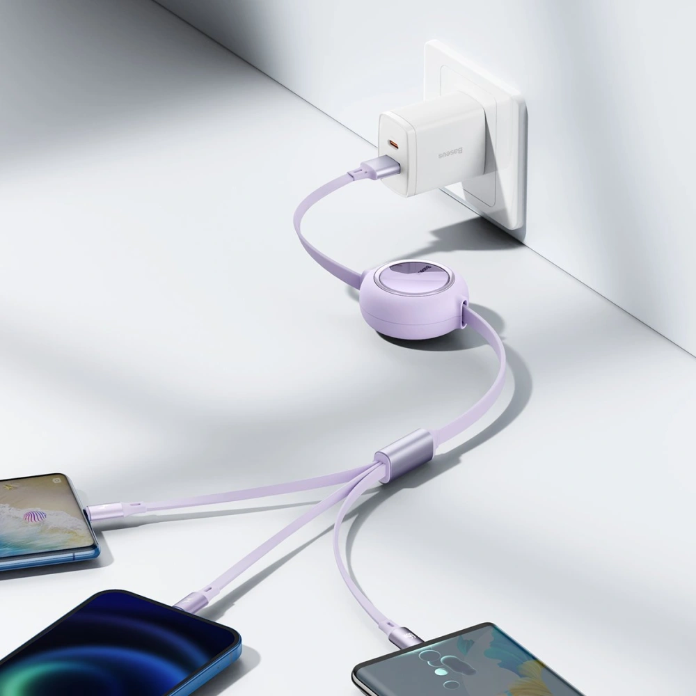 Hurtownia GSM - Kabel USB 3w1 Baseus Bright Mirror, USB do micro USB / USB-C / Lightning, 66W, 1.2m (fialový) - BSU2799PRP - {ean13} - Hurt