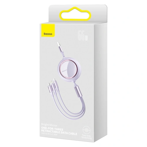 Kabel USB 3w1 Baseus Bright Mirror, USB do micro USB / USB-C / Lightning, 66W, 1.2m (fioletowy)