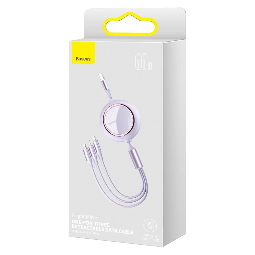 Hurtownia GSM - Kabel USB 3w1 Baseus Bright Mirror, USB do micro USB / USB-C / Lightning, 66W, 1.2m (fialový) - BSU2799PRP - {ean13} - Hurt