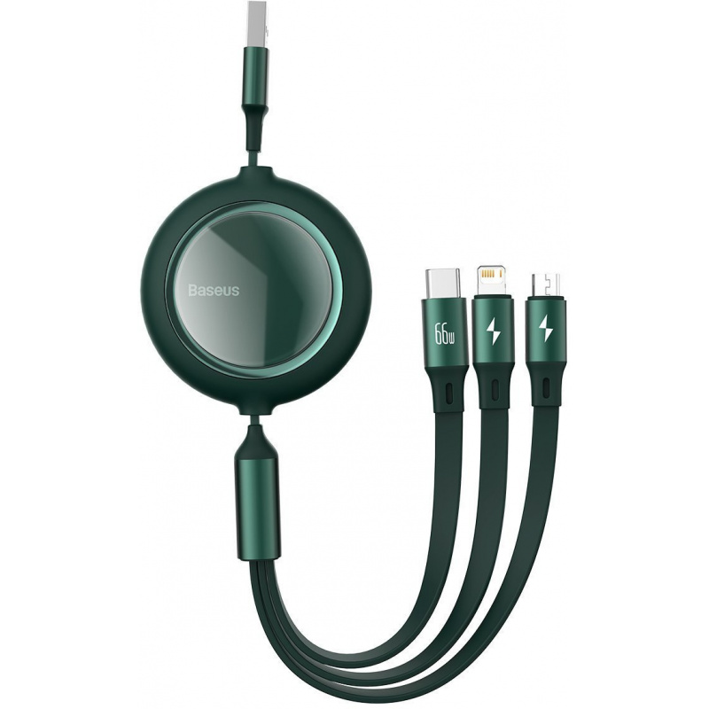 Baseus Distributor - 6953156207400 - BSU2800GRN - USB cable 3in1 Baseus Bright Mirror, USB to micro USB / USB-C / Lightning, 66W, 1.2m (green) - B2B homescreen