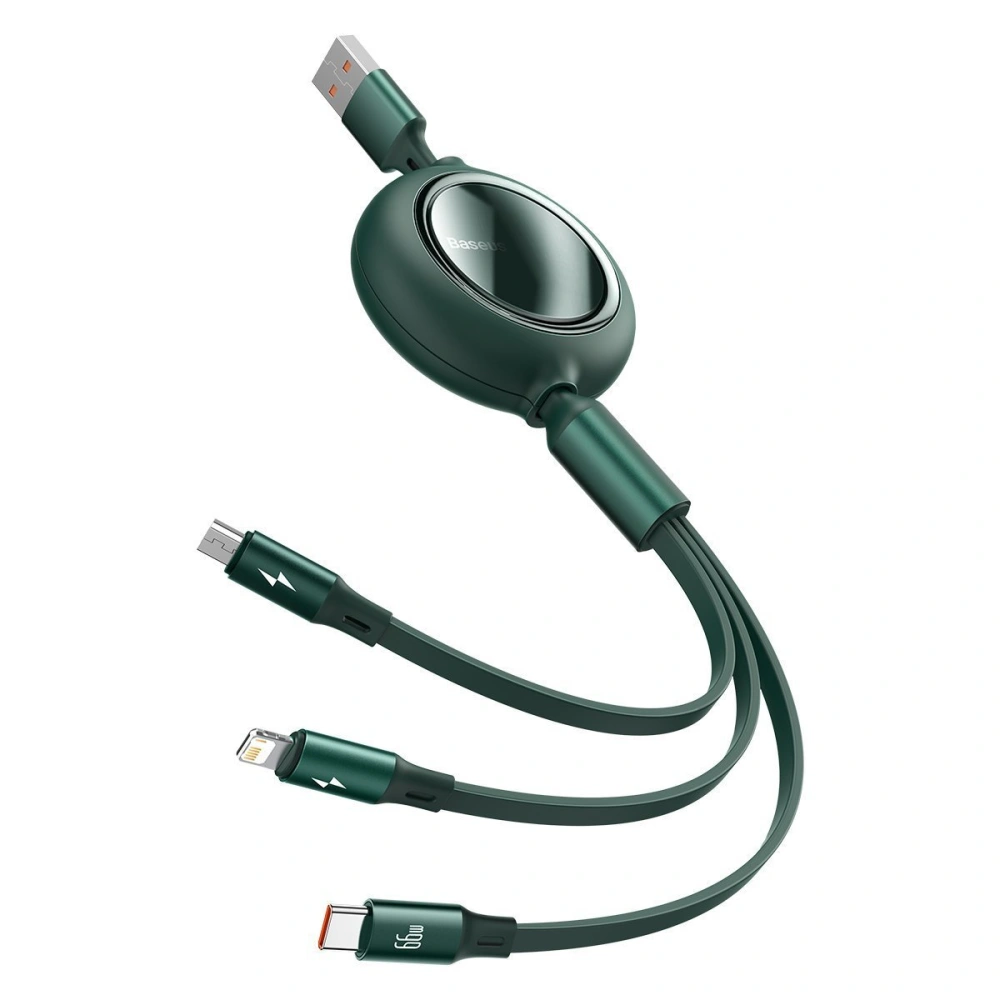 Hurtownia GSM - Kabel USB 3w1 Baseus Bright Mirror, USB do micro USB / USB-C / Lightning, 66W, 1.2m (zelená) - BSU2800GRN - {ean13} - Hurt