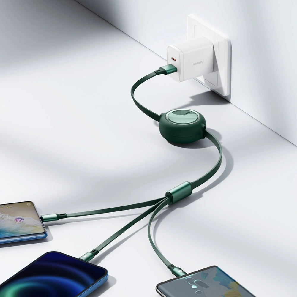 Hurtownia GSM - Kabel USB 3w1 Baseus Bright Mirror, USB do micro USB / USB-C / Lightning, 66W, 1.2m (zelená) - BSU2800GRN - {ean13} - Hurt