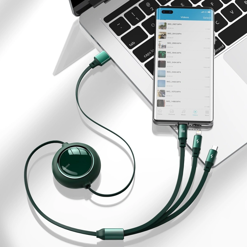 Hurtownia GSM - Kabel USB 3w1 Baseus Bright Mirror, USB do micro USB / USB-C / Lightning, 66W, 1.2m (zelená) - BSU2800GRN - {ean13} - Hurt