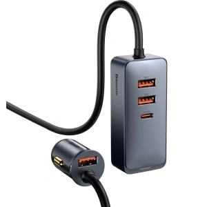 Hurtownia GSM - Ładowarka samochodowa Baseus Share Together z przedłużaczem, 3x USB, USB-C, 120W (szara) - BSU2803GRY - {ean13} - Hurt