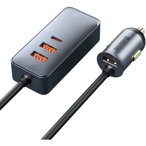 Hurtownia GSM - Ładowarka samochodowa Baseus Share Together z przedłużaczem, 3x USB, USB-C, 120W (szara) - BSU2803GRY - {ean13} - Hurt
