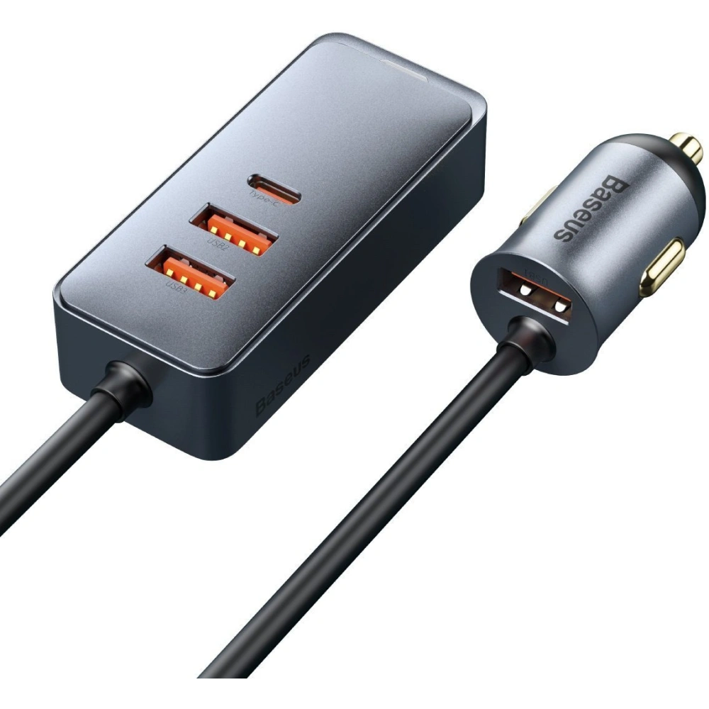 Hurtownia GSM - Automobilová nabíječka Baseus Share Together s prodlužovačem, 3x USB, USB-C, 120W (šedá) - BSU2803GRY - {ean13} - Hurt
