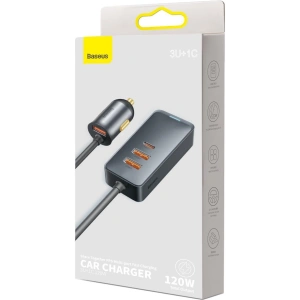 Hurtownia GSM - Ładowarka samochodowa Baseus Share Together z przedłużaczem, 3x USB, USB-C, 120W (szara) - BSU2803GRY - {ean13} - Hurt