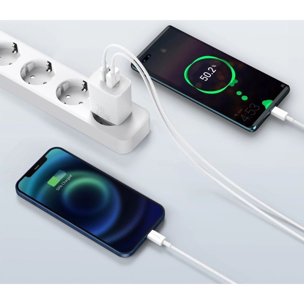 Hurtownia GSM - Ładowarka sieciowa Baseus Compact Quick Charger, USB, USB-C, 20W (biała) - BSU2805WHT - {ean13} - Hurt