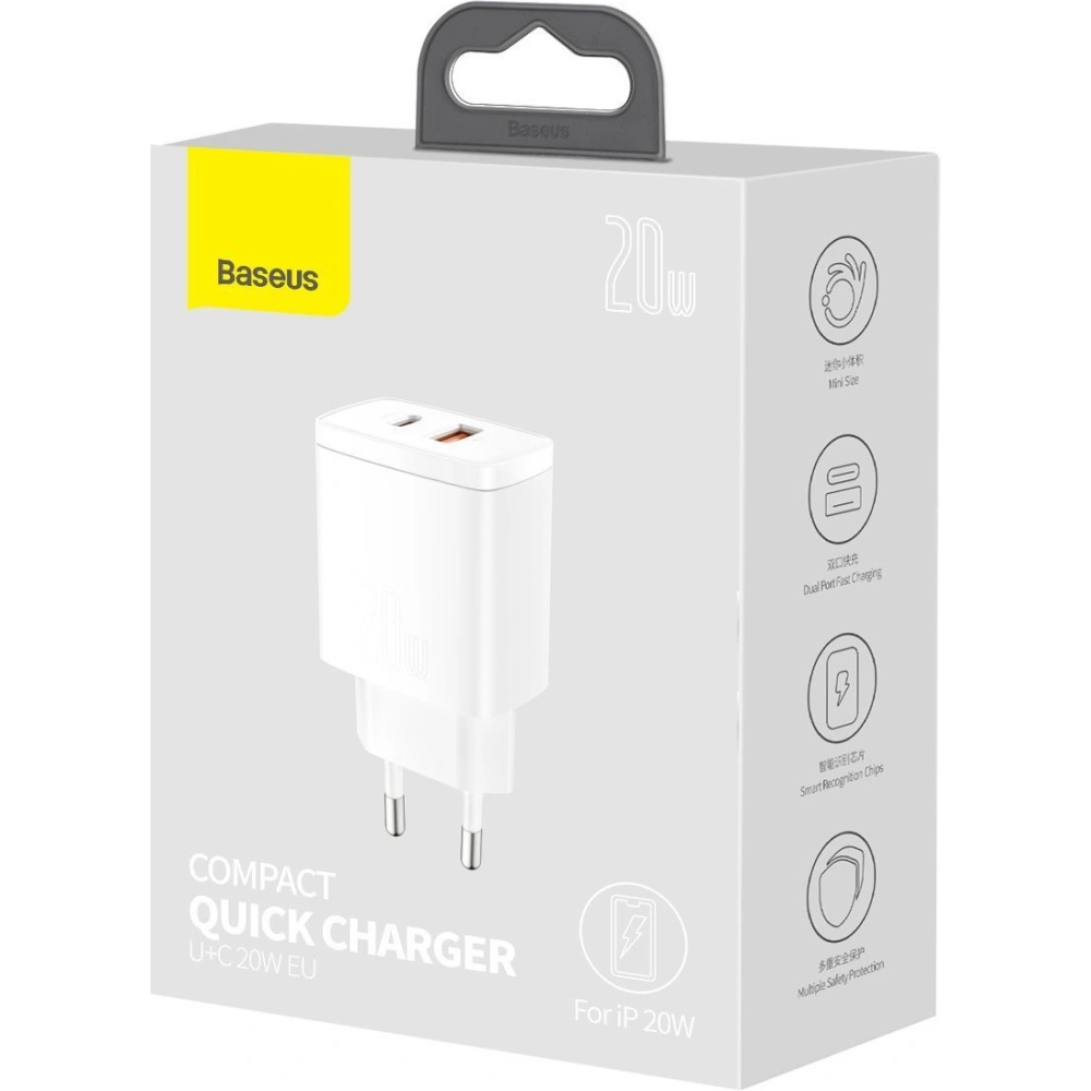 Hurtownia GSM - Ładowarka sieciowa Baseus Compact Quick Charger, USB, USB-C, 20W (biała) - BSU2805WHT - {ean13} - Hurt