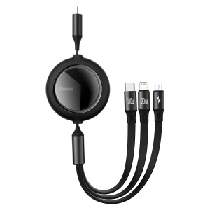 Kabel USB 3w1 Baseus Bright Mirror, USB do micro USB / USB-C / Lightning, 100W, 1.2m (czarny)