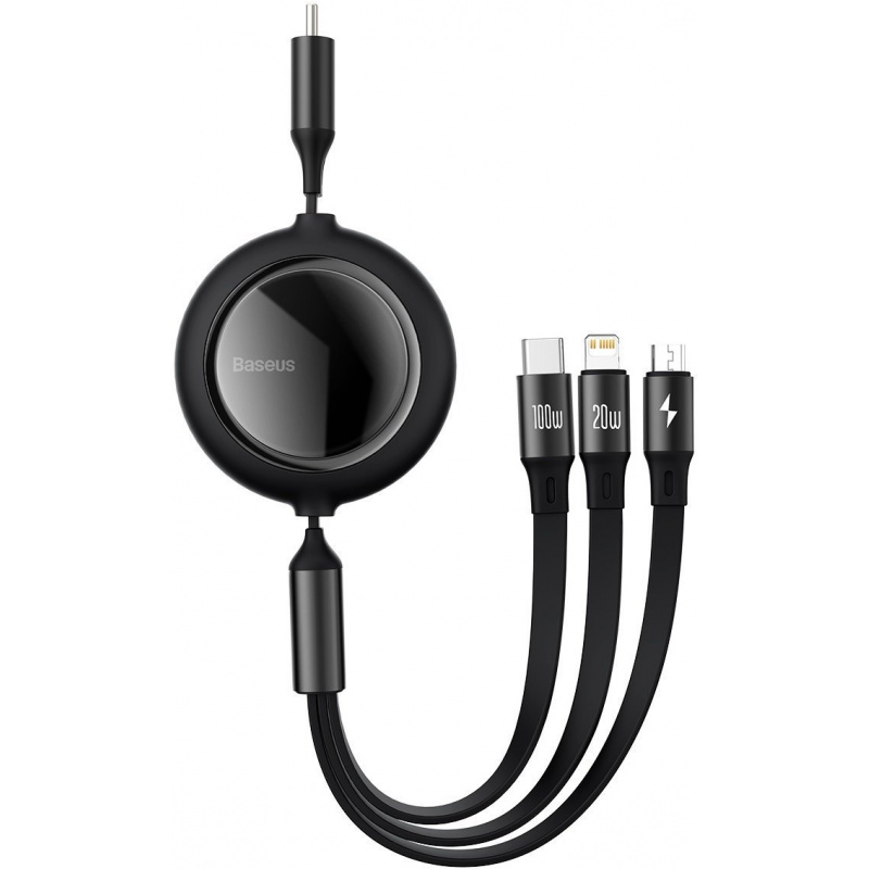 Baseus Distributor - 6953156207431 - BSU2809BLK - USB cable 3in1 Baseus Bright Mirror, USB to micro USB / USB-C / Lightning, 100W, 1.2m (black) - B2B homescreen