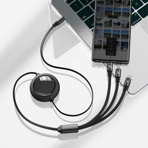 Kabel USB 3w1 Baseus Bright Mirror, USB do micro USB / USB-C / Lightning, 100W, 1.2m (czarny)