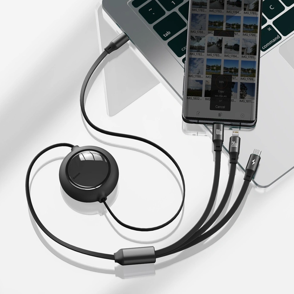 Hurtownia GSM - Kabel USB 3w1 Baseus Bright Mirror, USB do micro USB / USB-C / Lightning, 100W, 1.2m (černý) - BSU2809BLK - {ean13} - Hurt