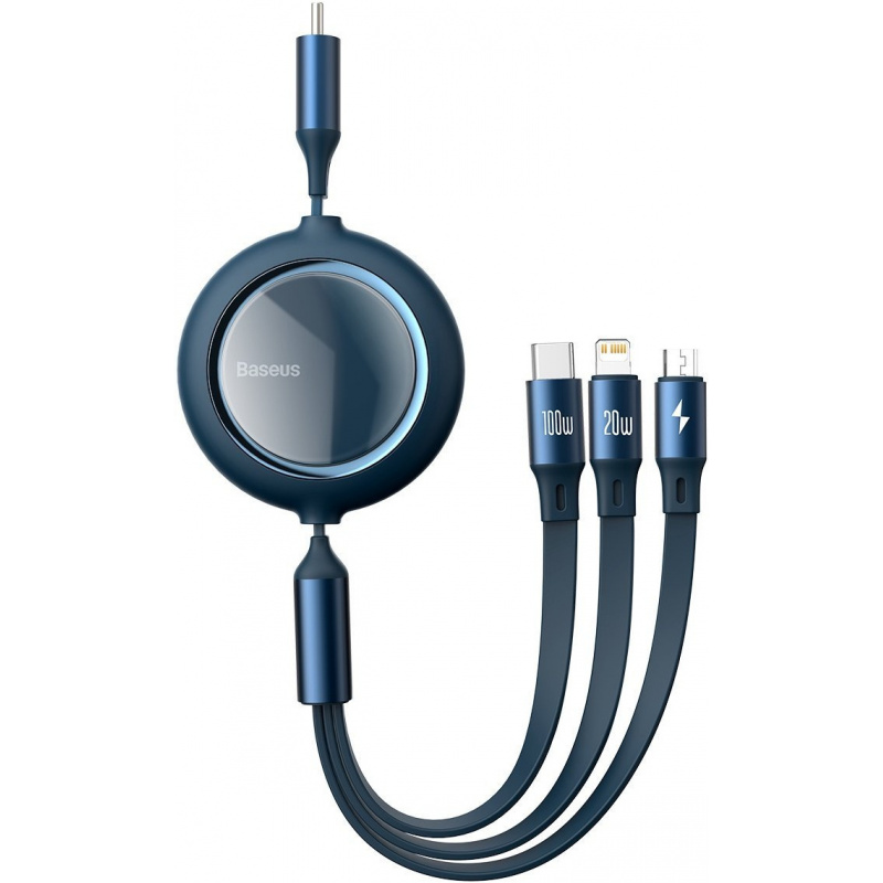 Baseus Distributor - 6953156207462 - BSU2810BLU - USB cable 3in1 Baseus Bright Mirror, USB to micro USB / USB-C / Lightning, 100W, 1.2m (blue) - B2B homescreen