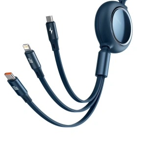 Kabel USB 3w1 Baseus Bright Mirror, USB do micro USB / USB-C / Lightning, 100W, 1.2m (niebieski)