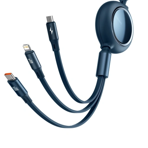 Kabel USB 3w1 Baseus Bright Mirror, USB do micro USB / USB-C / Lightning, 100W, 1.2m (niebieski)