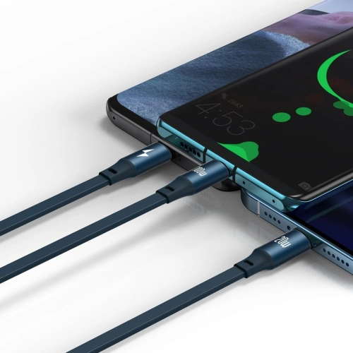 Kabel USB 3w1 Baseus Bright Mirror, USB do micro USB / USB-C / Lightning, 100W, 1.2m (niebieski)