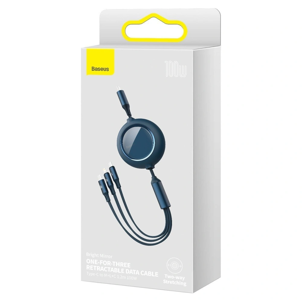 Hurtownia GSM - Kabel USB 3w1 Baseus Bright Mirror, USB do micro USB / USB-C / Lightning, 100W, 1.2m (modrý) - BSU2810BLU - {ean13} - Hurt