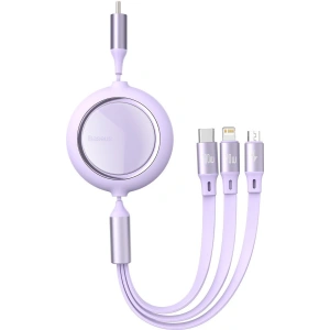 Kabel USB 3w1 Baseus Bright Mirror, USB do micro USB / USB-C / Lightning, 100W, 1.2m (fioletowy)