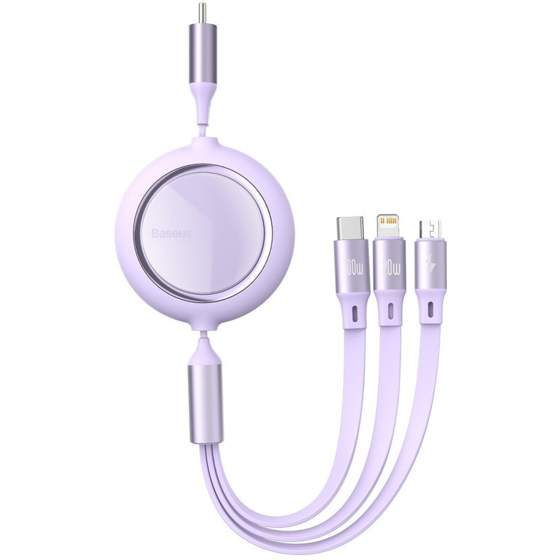 Baseus Distributor - 6953156207455 - BSU2811PRP - USB cable 3in1 Baseus Bright Mirror, USB to micro USB / USB-C / Lightning, 100W, 1.2m (purple) - B2B homescreen