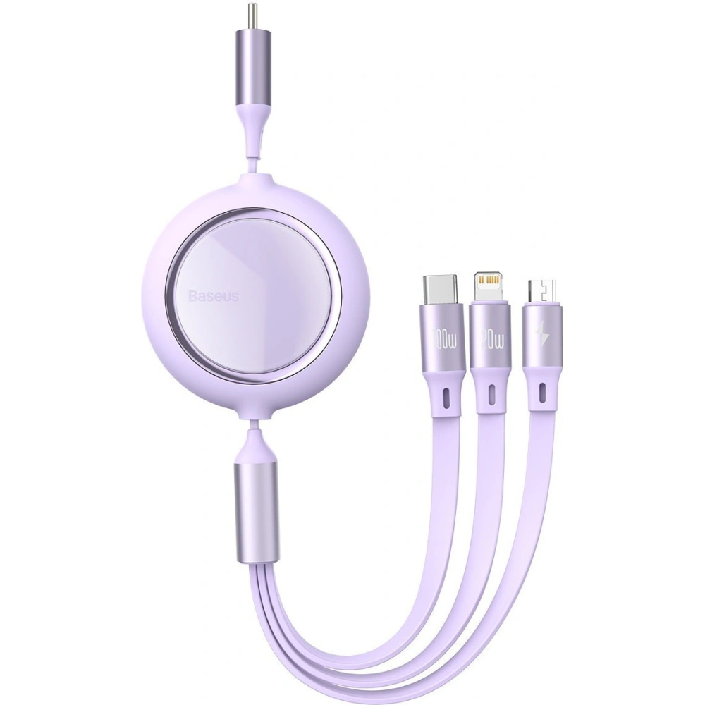 Hurtownia GSM - USB kabel 3w1 Baseus Bright Mirror, USB do micro USB / USB-C / Lightning, 100W, 1.2m (fialový) - BSU2811PRP - {ean13} - Hurt