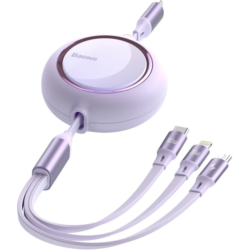 Hurtownia GSM - USB kabel 3w1 Baseus Bright Mirror, USB do micro USB / USB-C / Lightning, 100W, 1.2m (fialový) - BSU2811PRP - {ean13} - Hurt