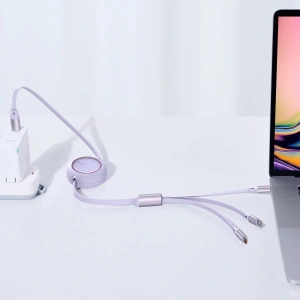 Kabel USB 3w1 Baseus Bright Mirror, USB do micro USB / USB-C / Lightning, 100W, 1.2m (fioletowy)