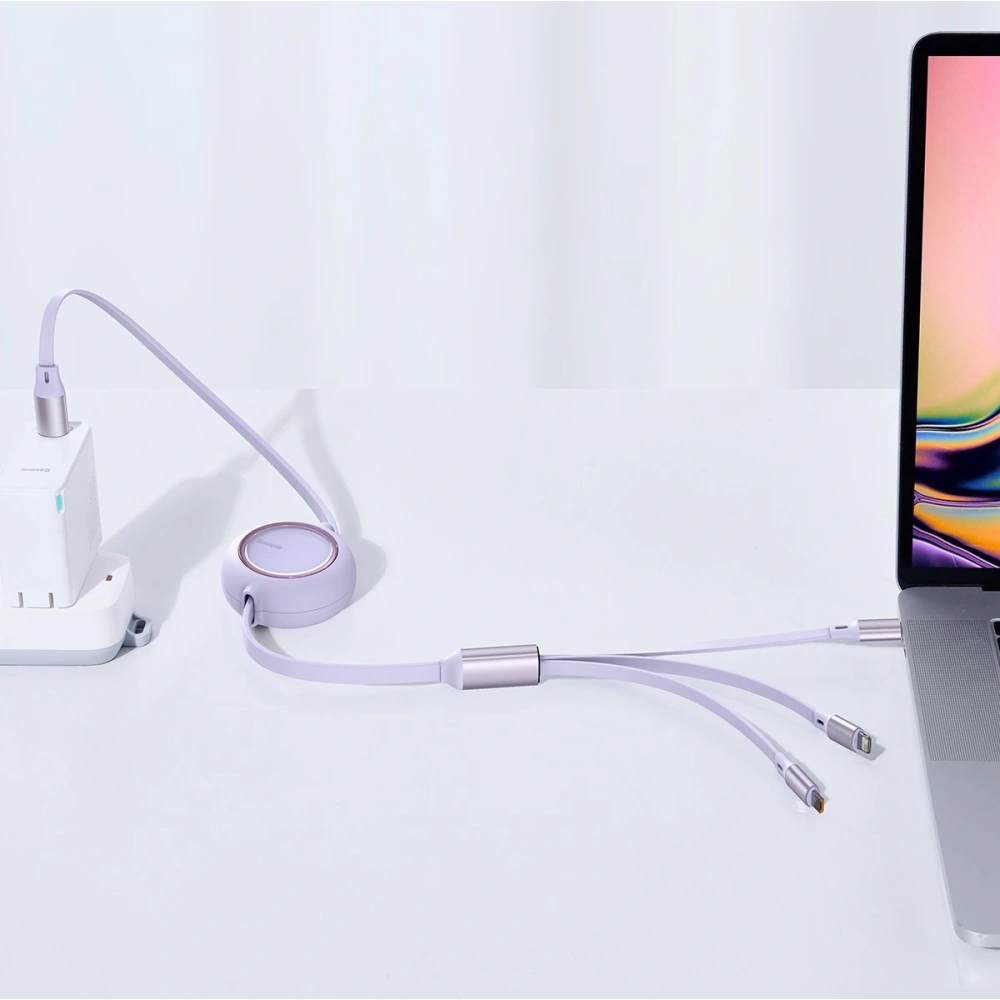 Hurtownia GSM - USB kabel 3w1 Baseus Bright Mirror, USB do micro USB / USB-C / Lightning, 100W, 1.2m (fialový) - BSU2811PRP - {ean13} - Hurt