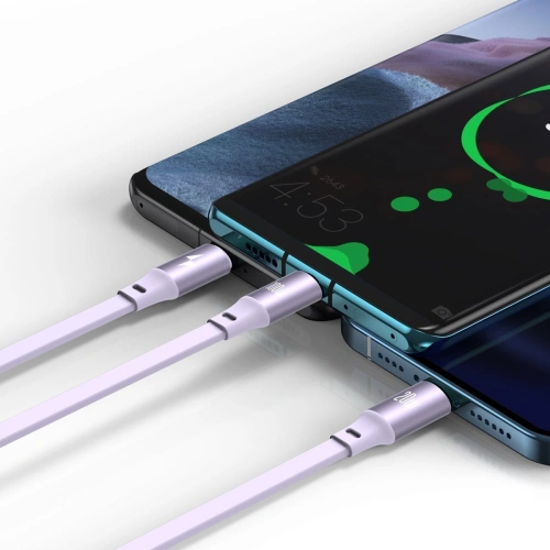 Kabel USB 3w1 Baseus Bright Mirror, USB do micro USB / USB-C / Lightning, 100W, 1.2m (fioletowy)
