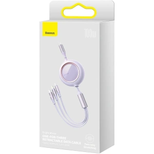 Kabel USB 3w1 Baseus Bright Mirror, USB do micro USB / USB-C / Lightning, 100W, 1.2m (fioletowy)