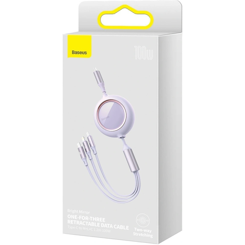 Hurtownia GSM - USB kabel 3w1 Baseus Bright Mirror, USB do micro USB / USB-C / Lightning, 100W, 1.2m (fialový) - BSU2811PRP - {ean13} - Hurt