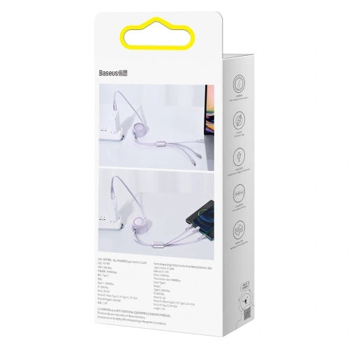 Kabel USB 3w1 Baseus Bright Mirror, USB do micro USB / USB-C / Lightning, 100W, 1.2m (fioletowy)