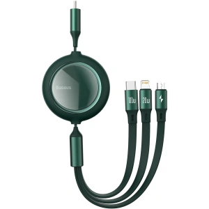 Kabel USB 3w1 Baseus Bright Mirror, USB do micro USB / USB-C / Lightning, 100W, 1.2m (zielony)