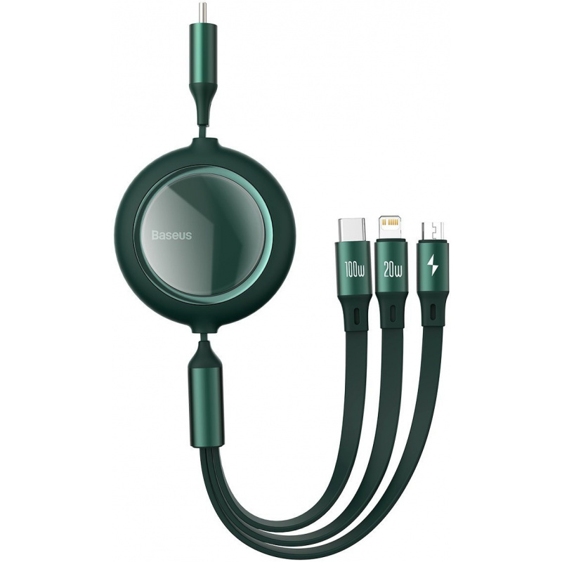 Hurtownia Baseus - 6953156207448 - BSU2812GRN - Kabel USB 3w1 Baseus Bright Mirror, USB do micro USB / USB-C / Lightning, 100W, 1.2m (zielony) - B2B homescreen