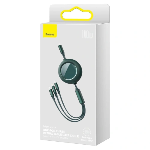 Kabel USB 3w1 Baseus Bright Mirror, USB do micro USB / USB-C / Lightning, 100W, 1.2m (zielony)