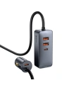 Automobilová nabíječka Baseus Share Together s prodlužovačem, 2x USB, 2x USB-C, 120W (šedá)