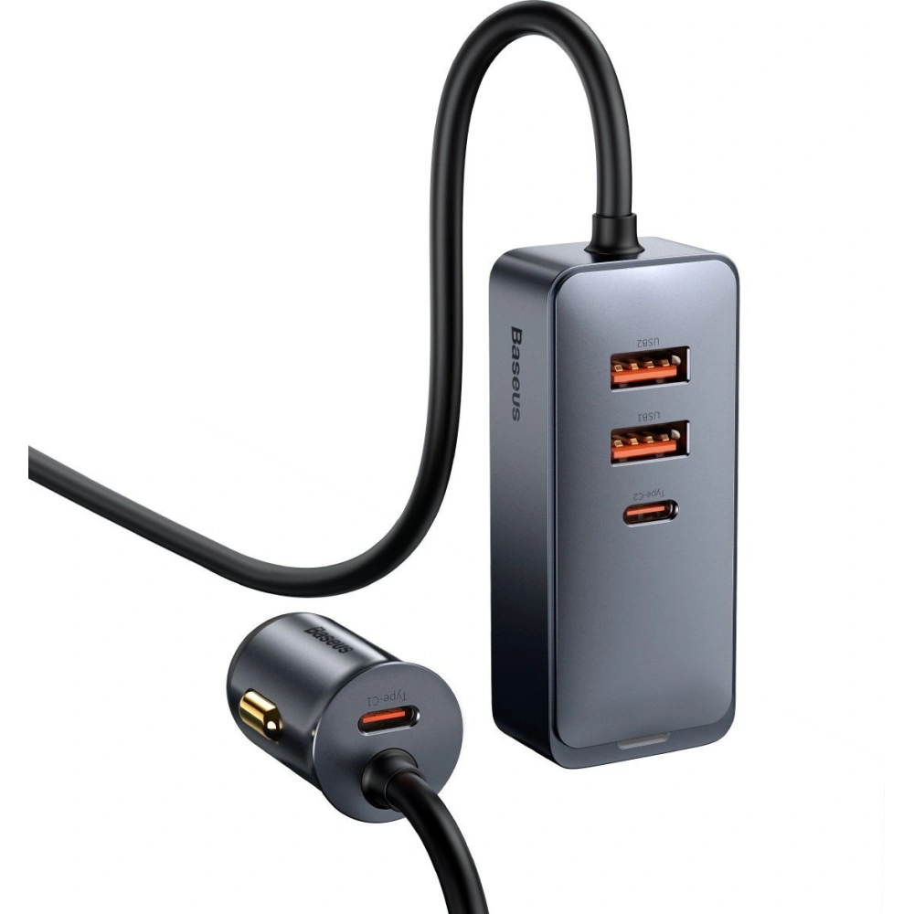Hurtownia GSM - Automobilová nabíječka Baseus Share Together s prodlužovačem, 2x USB, 2x USB-C, 120W (šedá) - BSU2816GRY - {ean13} - Hurt