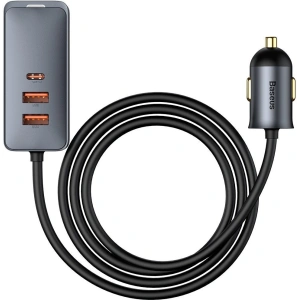Hurtownia GSM - Ładowarka samochodowa Baseus Share Together z przedłużaczem, 2x USB, 2x USB-C, 120W (szara) - BSU2816GRY - {ean13} - Hurt