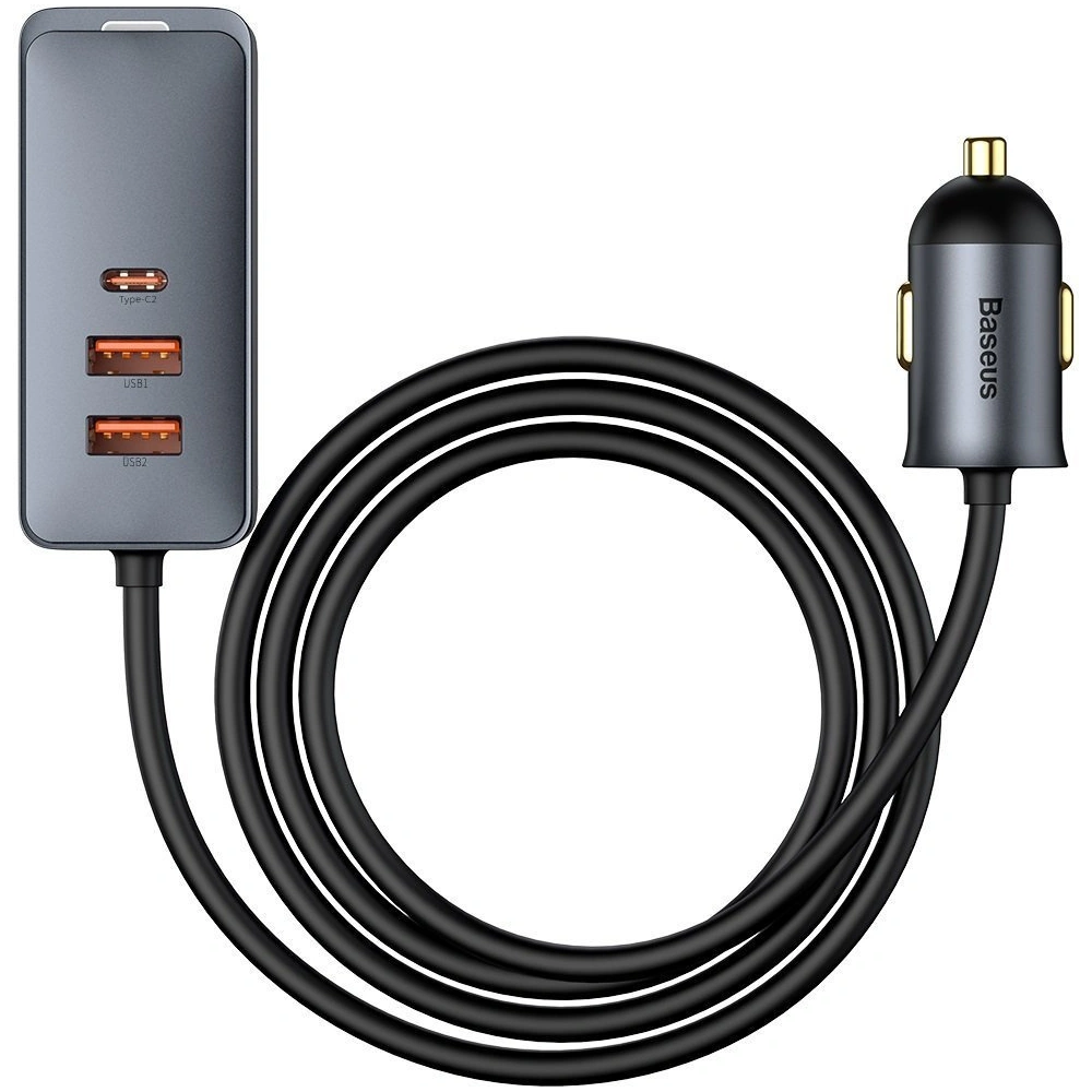 Hurtownia GSM - Automobilová nabíječka Baseus Share Together s prodlužovačem, 2x USB, 2x USB-C, 120W (šedá) - BSU2816GRY - {ean13} - Hurt
