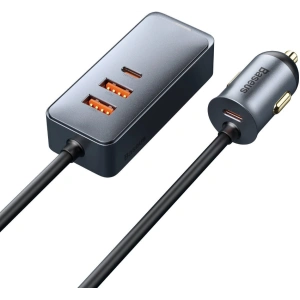 Hurtownia GSM - Ładowarka samochodowa Baseus Share Together z przedłużaczem, 2x USB, 2x USB-C, 120W (szara) - BSU2816GRY - {ean13} - Hurt