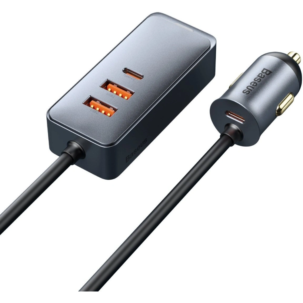 Hurtownia GSM - Ładowarka samochodowa Baseus Share Together z przedłużaczem, 2x USB, 2x USB-C, 120W (szara) - BSU2816GRY - {ean13} - Hurt