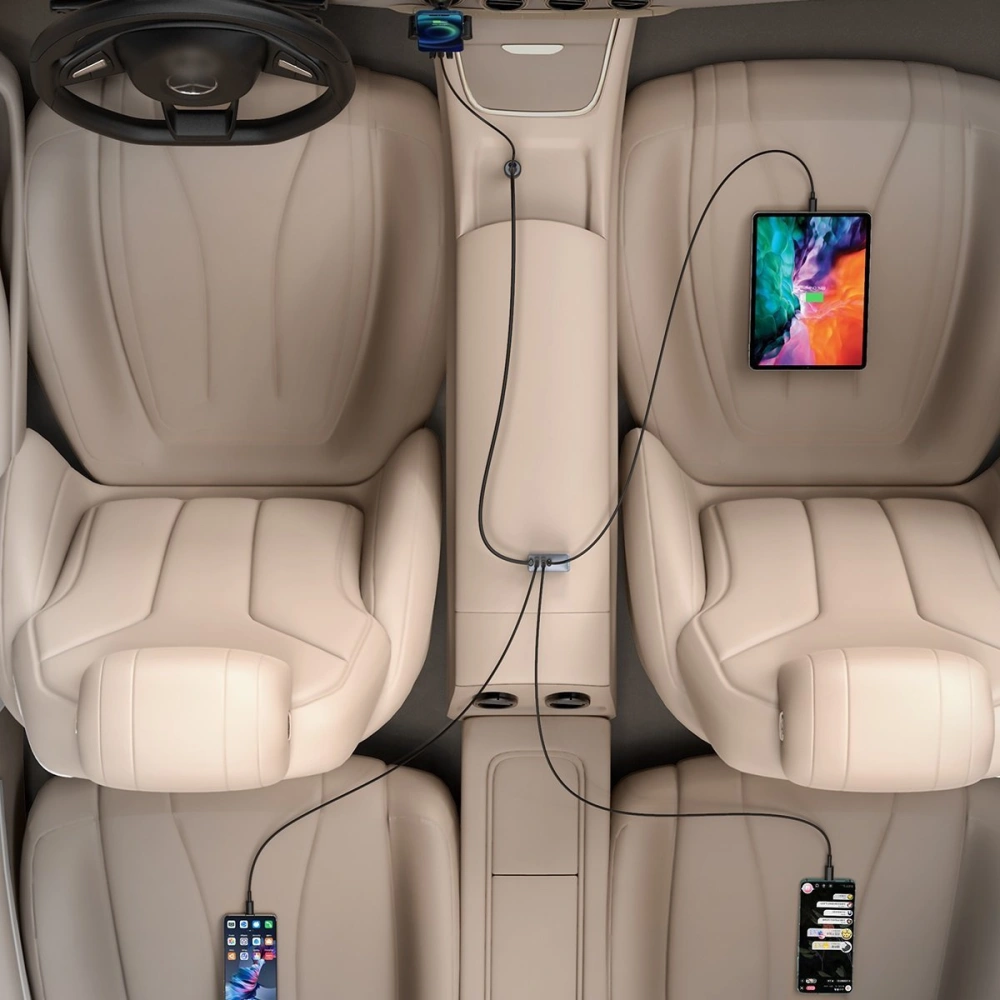 Hurtownia GSM - Automobilová nabíječka Baseus Share Together s prodlužovačem, 2x USB, 2x USB-C, 120W (šedá) - BSU2816GRY - {ean13} - Hurt