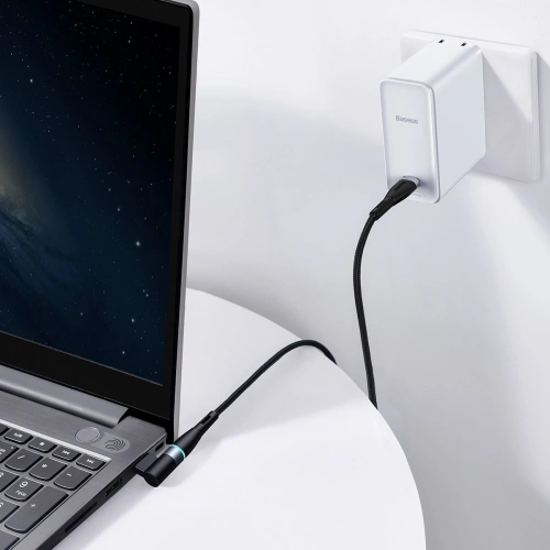 Kabel magnetyczny Baseus Zinc Magnetic, USB-C do wtyk DC prostokątny, 100W, PD, 2m, kątowy (czarny)