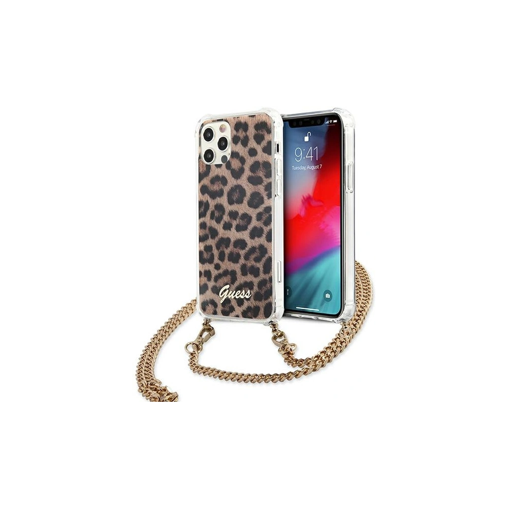 Hurtownia GSM - Etui Guess GUHCP12MKCLEO Apple iPhone 12/12 Pro Leopard hardcase Zlatý pásek - GUE1072LEO - {ean13} - Hurt