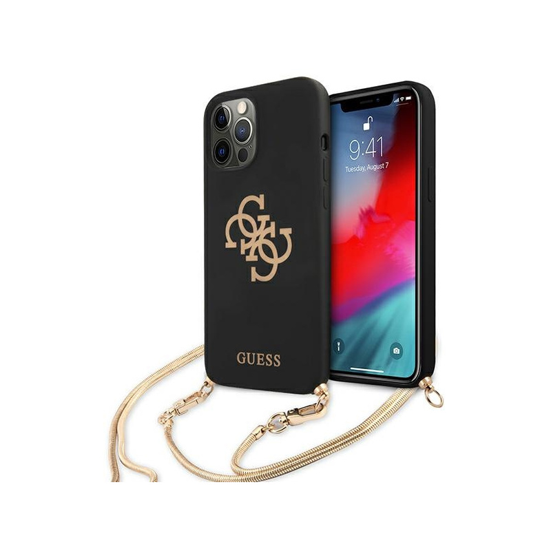 Guess Distributor - 3666339004606 - GUE1076BLK - Guess GUHCP12MLSC4GBK Apple iPhone 12/12 Pro black hardcase 4G Gold Chain Collection - B2B homescreen