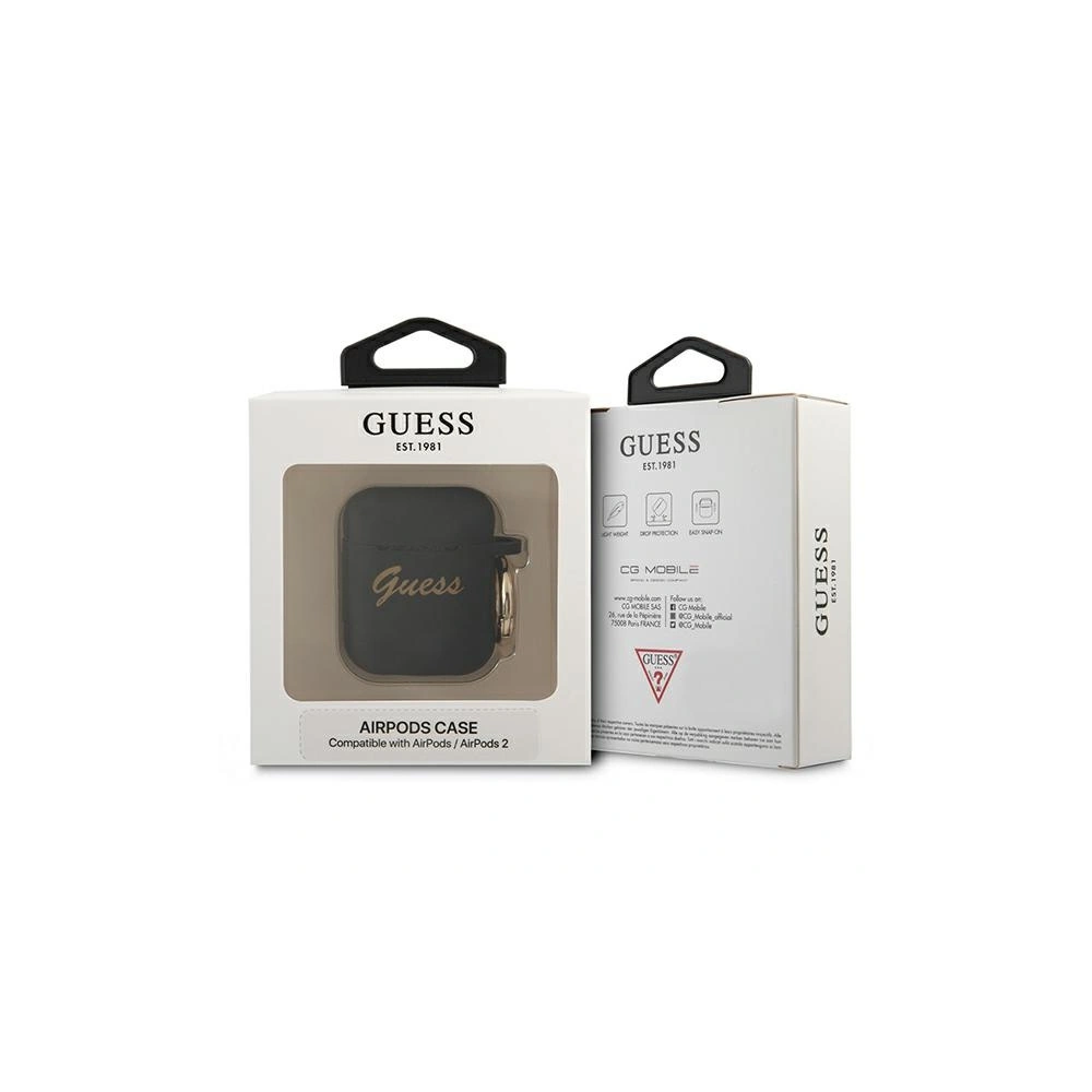 Wholesale Guess GUA2SSSK Apple AirPods cover black Silicone Vintage Script - GUE1091BLK - {ean13} - Hurt