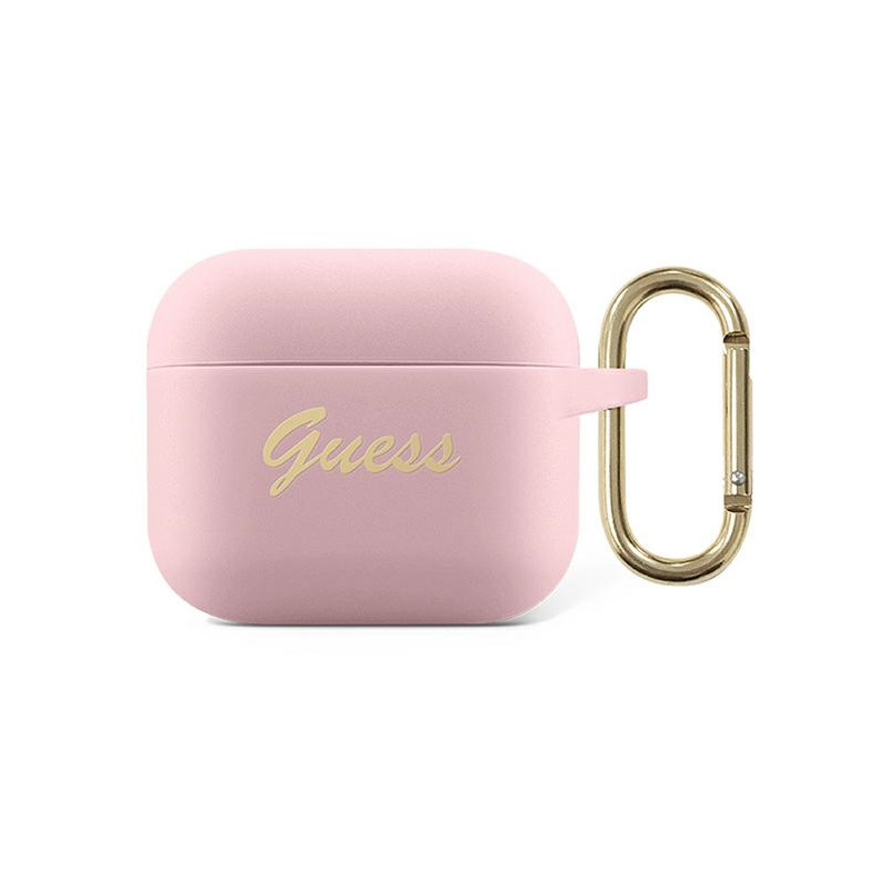 Hurtownia Guess - 3666339010010 - GUE1105PNK - Etui Guess GUA3SSSI Apple AirPods 3 cover różowy/pink Silicone Vintage Script - B2B homescreen