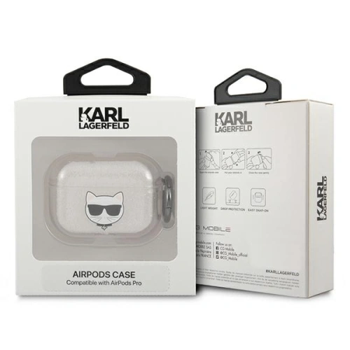 Etui Karl Lagerfeld KLAPUCHGS Apple AirPods Pro cover srebrny/silver Glitter Choupette