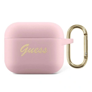 Etui Guess GUAPSSSI Apple AirPods Pro kryt růžový/pink silikonový vintage script